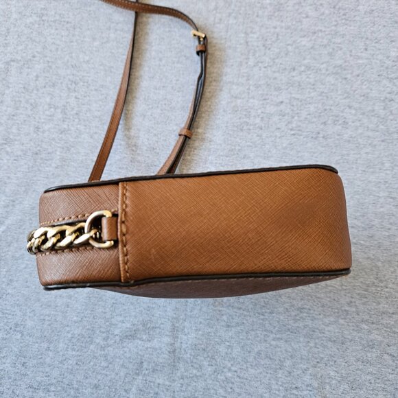 Michael Kors Jet Set Travel Large Crossbody Bag Brown Acorn Saffiano Leather In - Picture 8 of 16